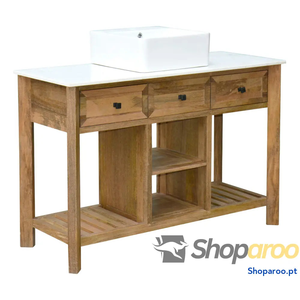 Armário Debaixo do Lavatório Home ESPRIT Branco Natural Cerâmica Madeira de mangueira 120 x 50 82 cm
