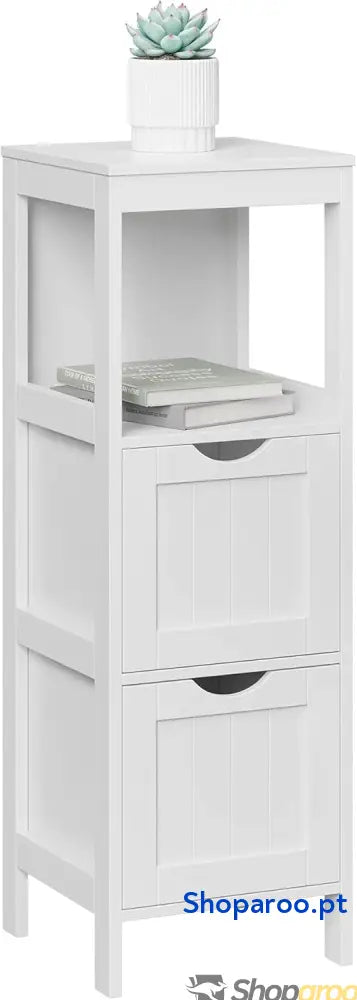 Armário para casa de banho arrumação medicamentos Mesa cabeceira canto com 2 gavetas Branco BBC42WT