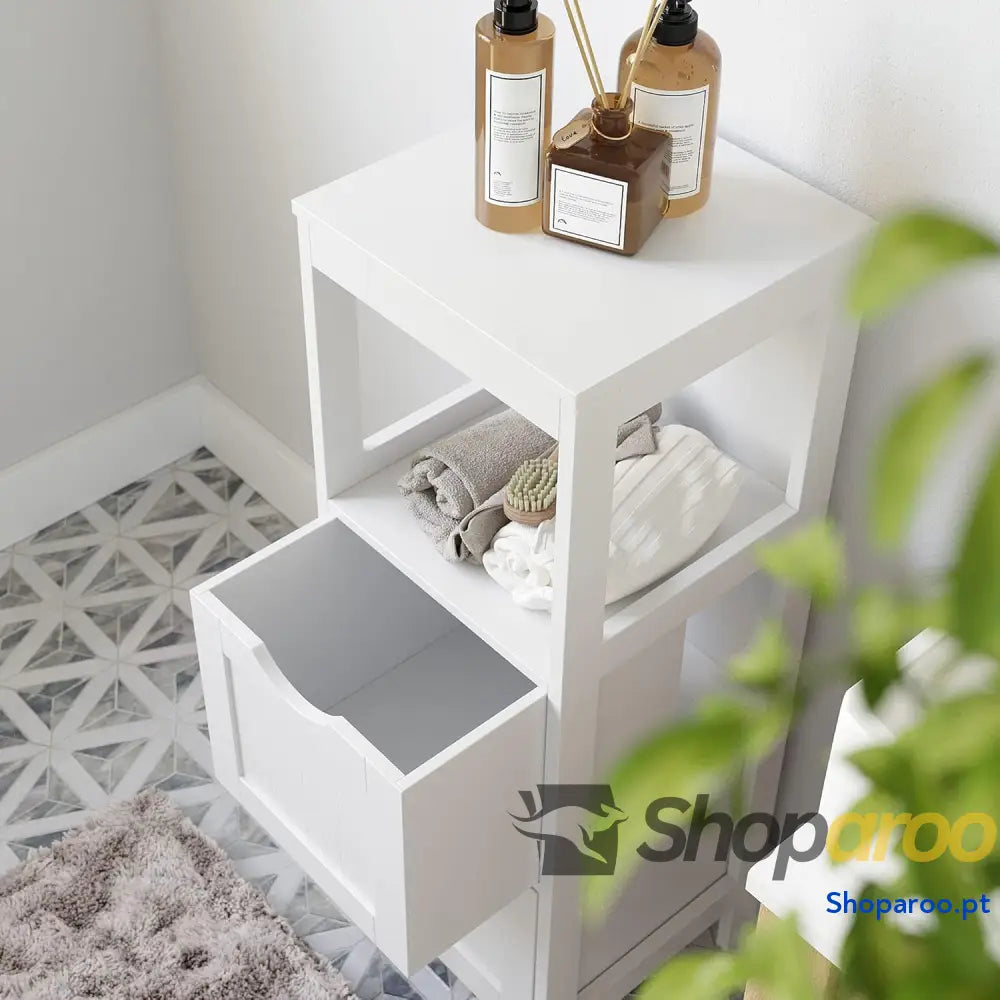 Armário para casa de banho arrumação medicamentos Mesa cabeceira canto com 2 gavetas Branco BBC42WT