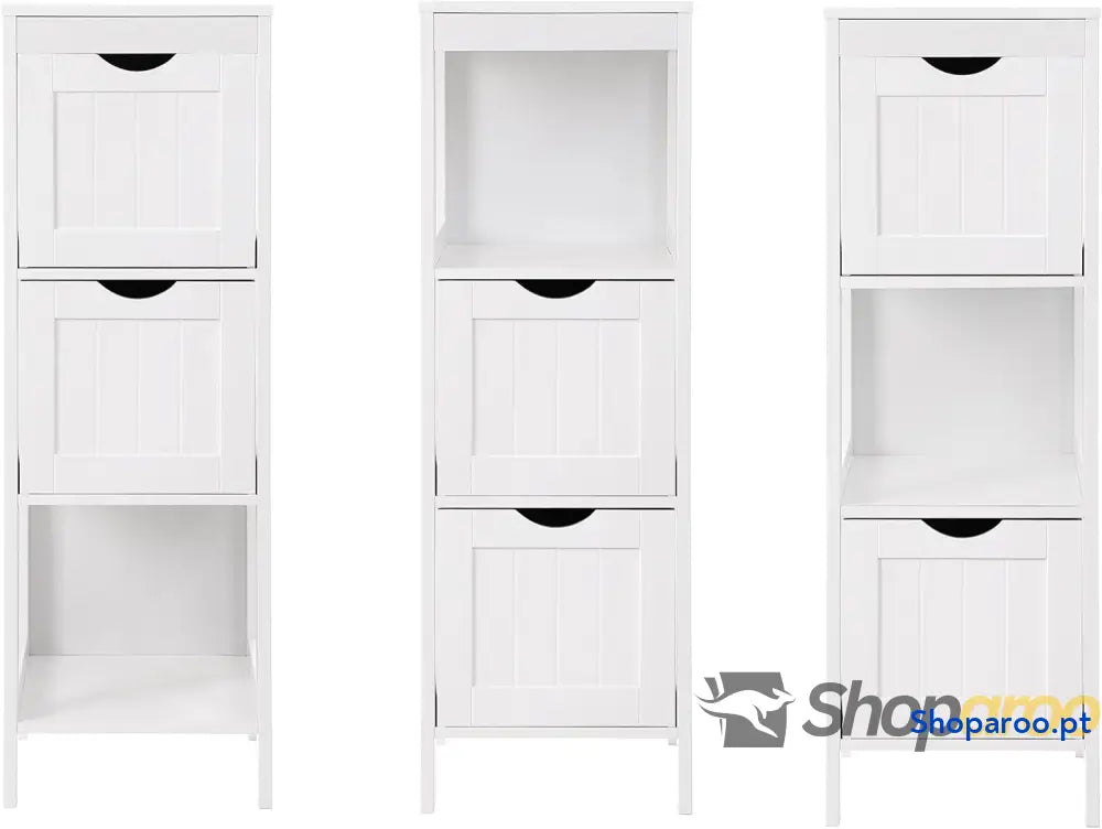 Armário para casa de banho arrumação medicamentos Mesa cabeceira canto com 2 gavetas Branco BBC42WT