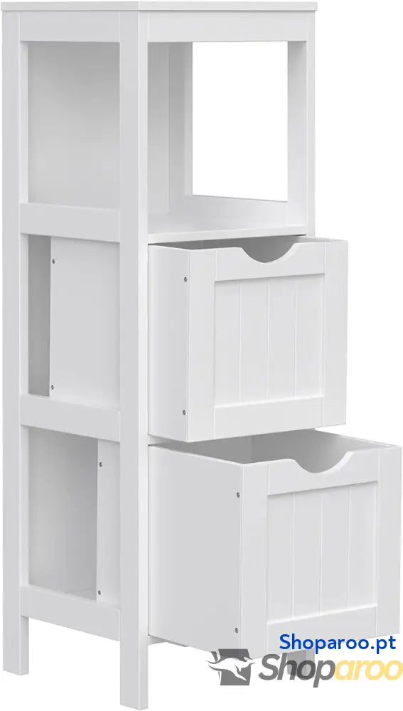 Armário para casa de banho arrumação medicamentos Mesa cabeceira canto com 2 gavetas Branco BBC42WT
