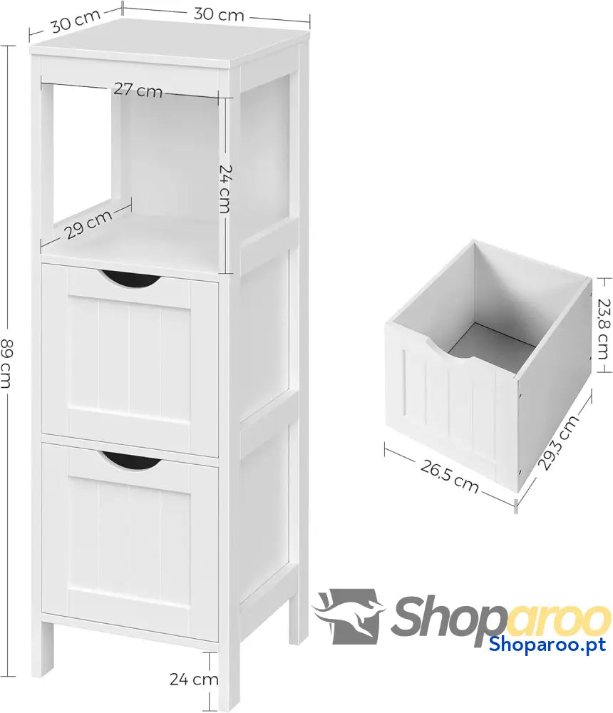 Armário para casa de banho arrumação medicamentos Mesa cabeceira canto com 2 gavetas Branco BBC42WT