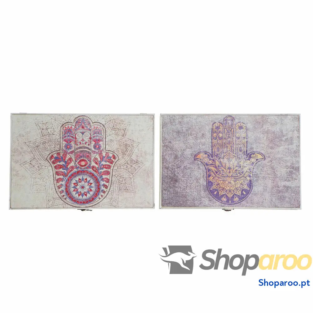 Armário para chaves DKD Home Decor Bege Cinzento Tela Madeira MDF 2 Unidades 46,5 x 6 31,5 cm