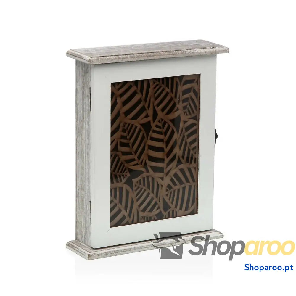 Armário para chaves Versa Branco Folhas Madeira MDF 6 x 25 19,5 cm