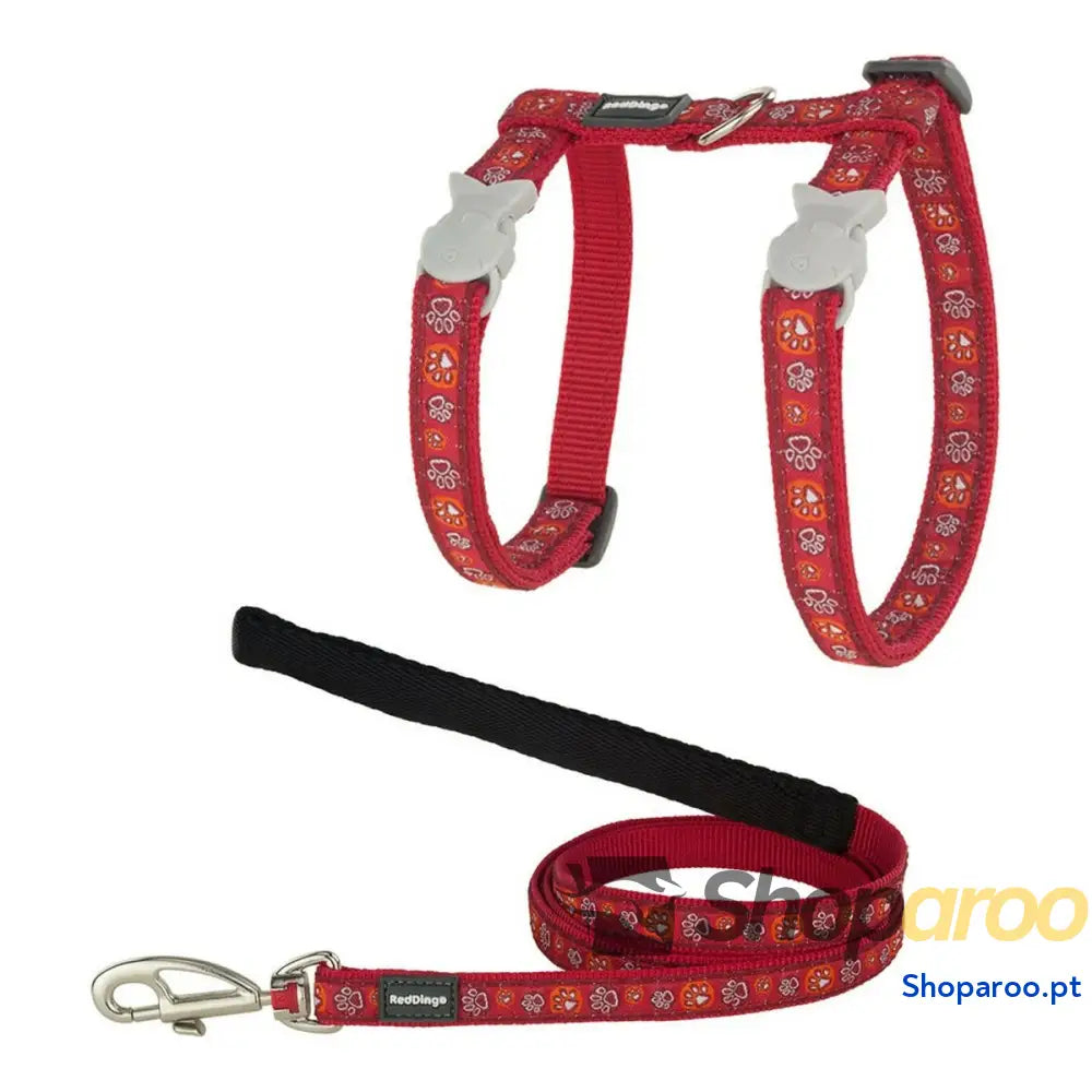 Arnês para gato Red Dingo Style Vermelho Correia Pegada de animal