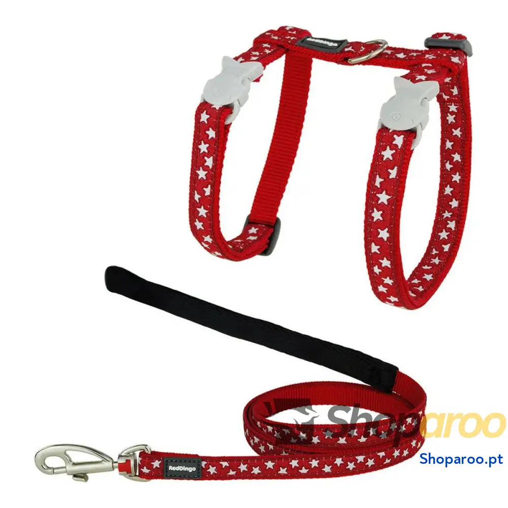 Arnês para gato Red Dingo Style Vermelho Estrela Branco Correia