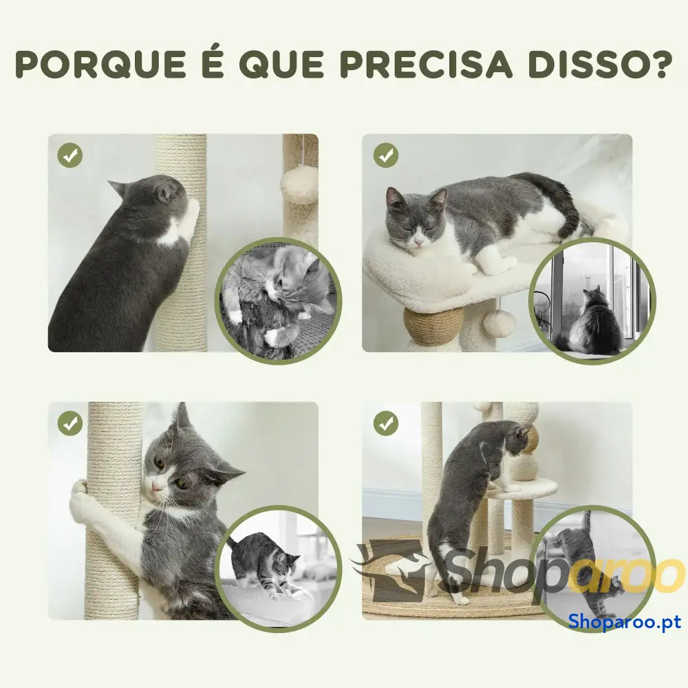 Arranhador para Gatos com Estofado em Borrego Plataformas Bola Suspensa e Poste de Juta 48,5x40x76 cm Bege