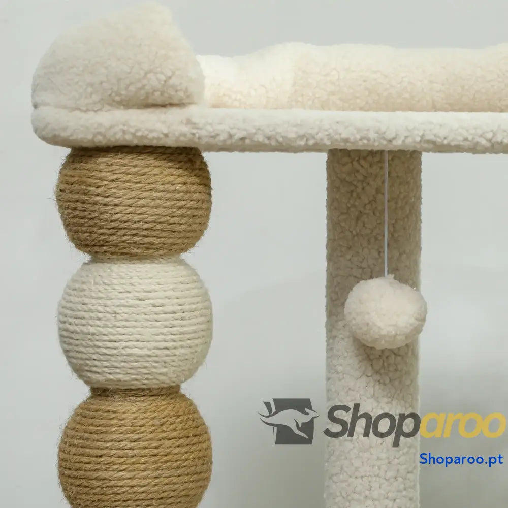 Arranhador para Gatos com Estofado em Borrego Plataformas Bola Suspensa e Poste de Juta 48,5x40x76 cm Bege