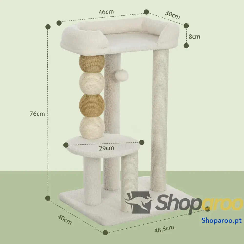 Arranhador para Gatos com Estofado em Borrego Plataformas Bola Suspensa e Poste de Juta 48,5x40x76 cm Bege