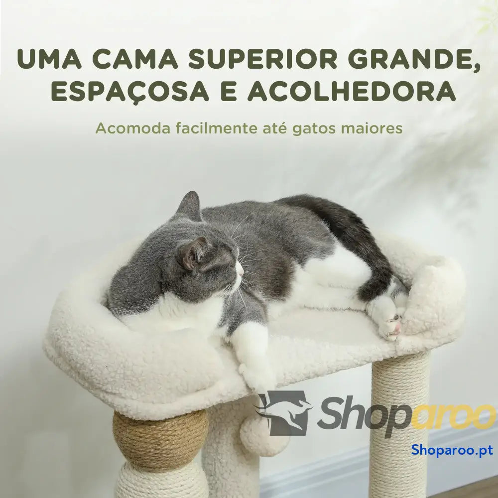 Arranhador para Gatos com Estofado em Borrego Plataformas Bola Suspensa e Poste de Juta 48,5x40x76 cm Bege