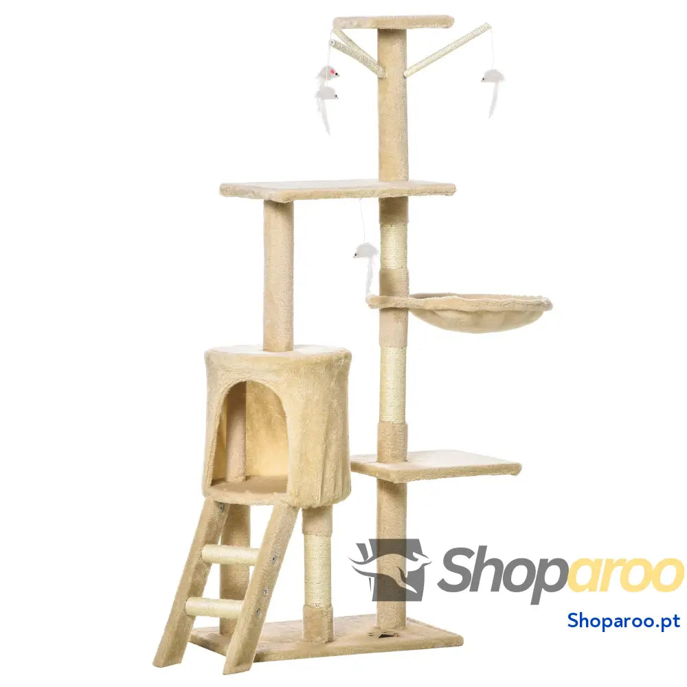 Arranhador para Gatos de 134,2 cm com Caverna Plataformas Rato Brinquedo Rede e Postes Sisal 50x35x134,2 Cinza