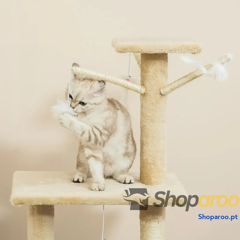 Arranhador para Gatos de 134,2 cm com Caverna Plataformas Rato Brinquedo Rede e Postes Sisal 50x35x134,2 Cinza