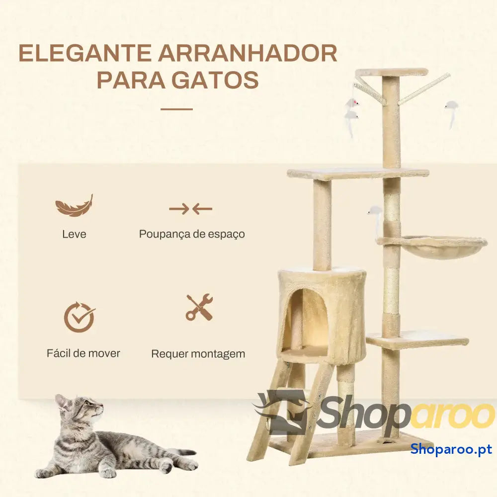 Arranhador para Gatos de 134,2 cm com Caverna Plataformas Rato Brinquedo Rede e Postes Sisal 50x35x134,2 Cinza