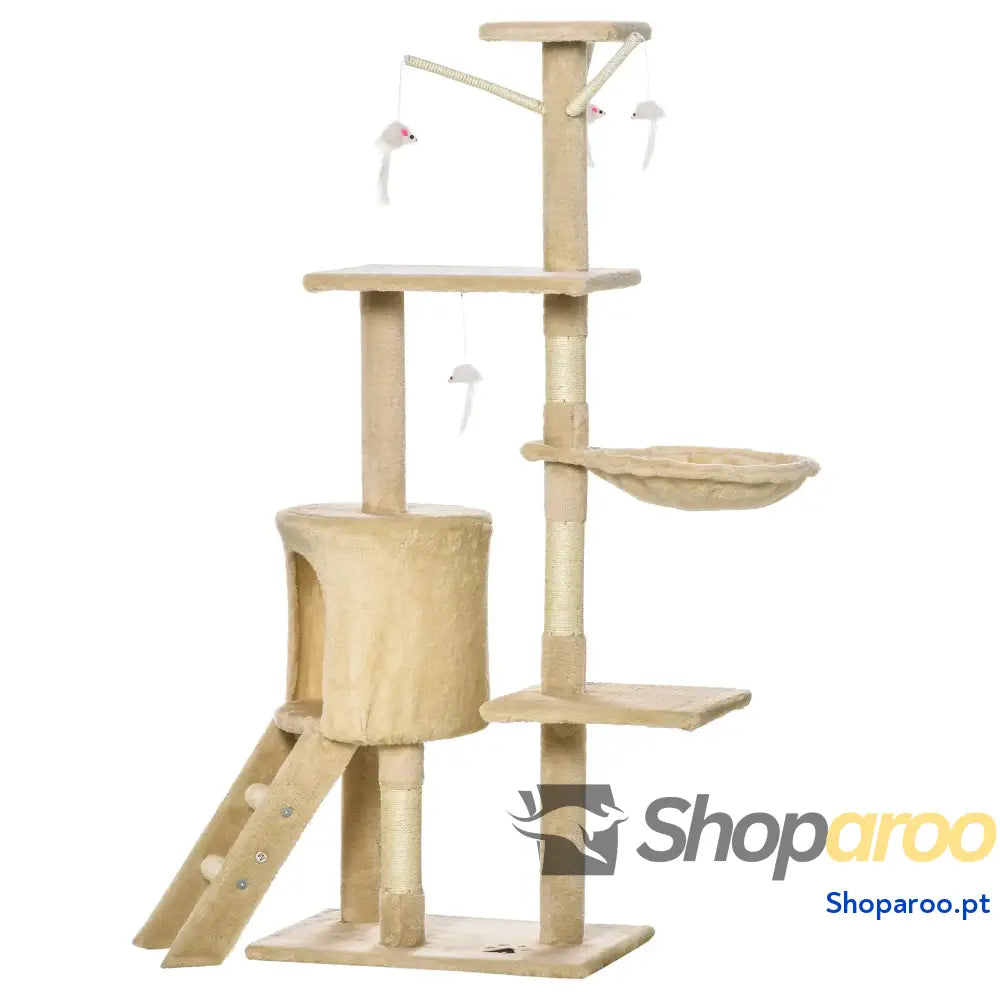 Arranhador para Gatos de 134,2 cm com Caverna Plataformas Rato Brinquedo Rede e Postes Sisal 50x35x134,2 Cinza