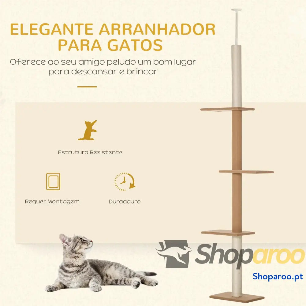 Arranhador para Gatos de Chão ao Teto 43x27x228-260 cm Castanho Claro