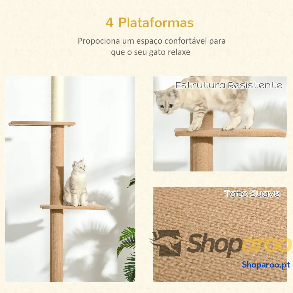 Arranhador para Gatos de Chão ao Teto 43x27x228-260 cm Castanho Claro