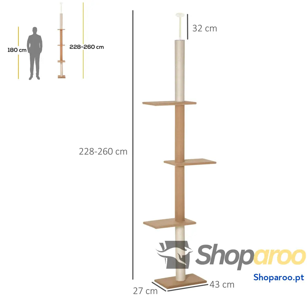Arranhador para Gatos de Chão ao Teto 43x27x228-260 cm Castanho Claro