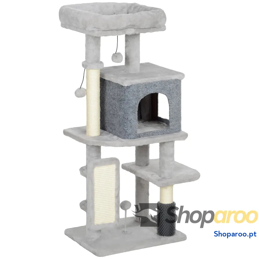 Arranhador para Gatos Grande Altura 132 cm com Plataformas Postes Escova Bolas Suspensas e Almofadas Arranhar Bege