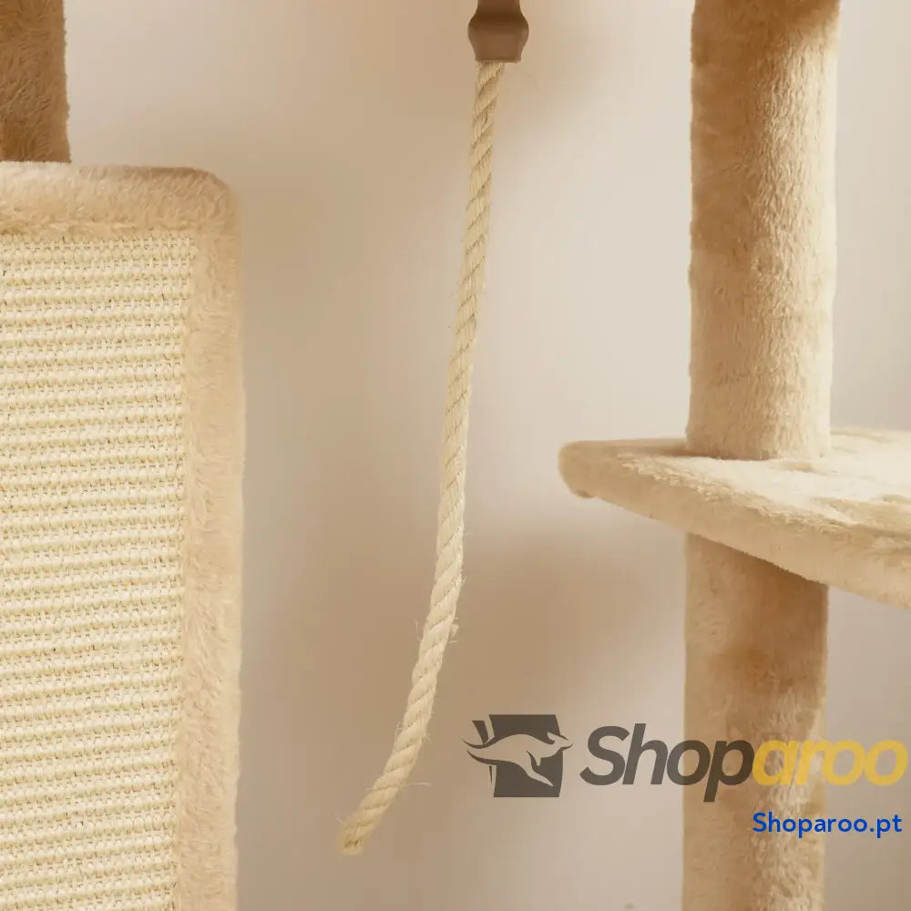Arranhador para Gatos Grande Altura 132 cm com Plataformas Postes Escova Bolas Suspensas e Almofadas Arranhar Bege