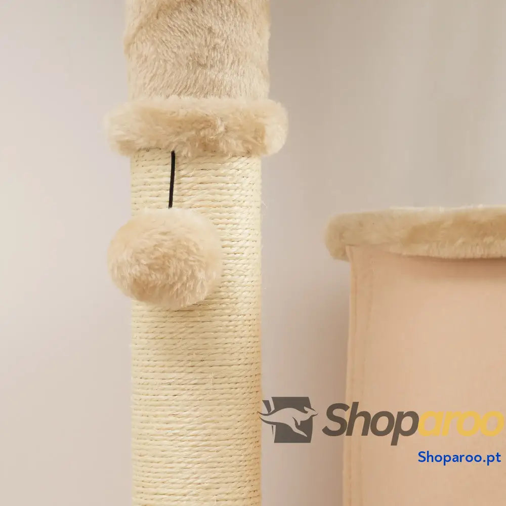 Arranhador para Gatos Grande Altura 132 cm com Plataformas Postes Escova Bolas Suspensas e Almofadas Arranhar Bege