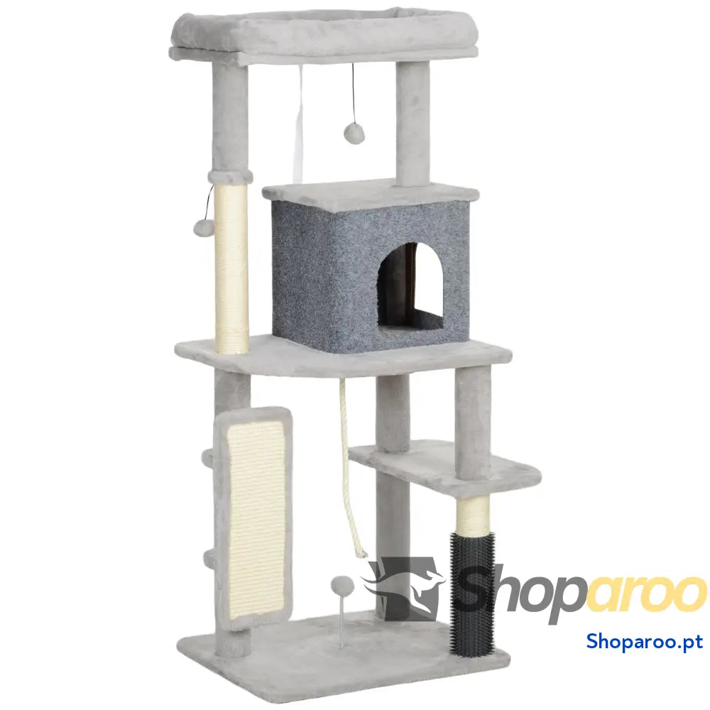 Arranhador para Gatos Grande Altura 132 cm com Plataformas Postes Escova Bolas Suspensas e Almofadas Arranhar Bege