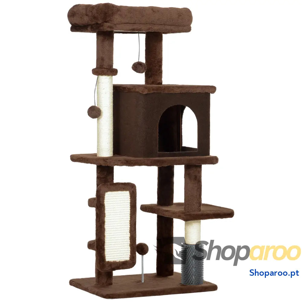Arranhador para Gatos Grande Altura 132 cm com Plataformas Postes Escova Bolas Suspensas e Almofadas Arranhar Bege