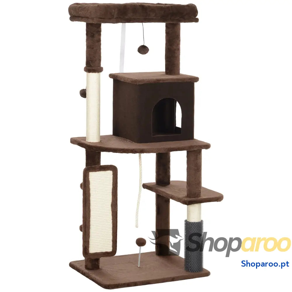 Arranhador para Gatos Grande Altura 132 cm com Plataformas Postes Escova Bolas Suspensas e Almofadas Arranhar Bege