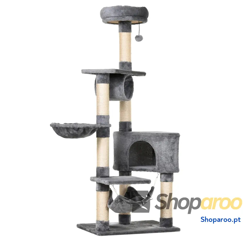 Árvore Arranhador de escalada para gatos Altura 177 cm com Plataformas Cavernas Almofada macia brinquedo suspensão