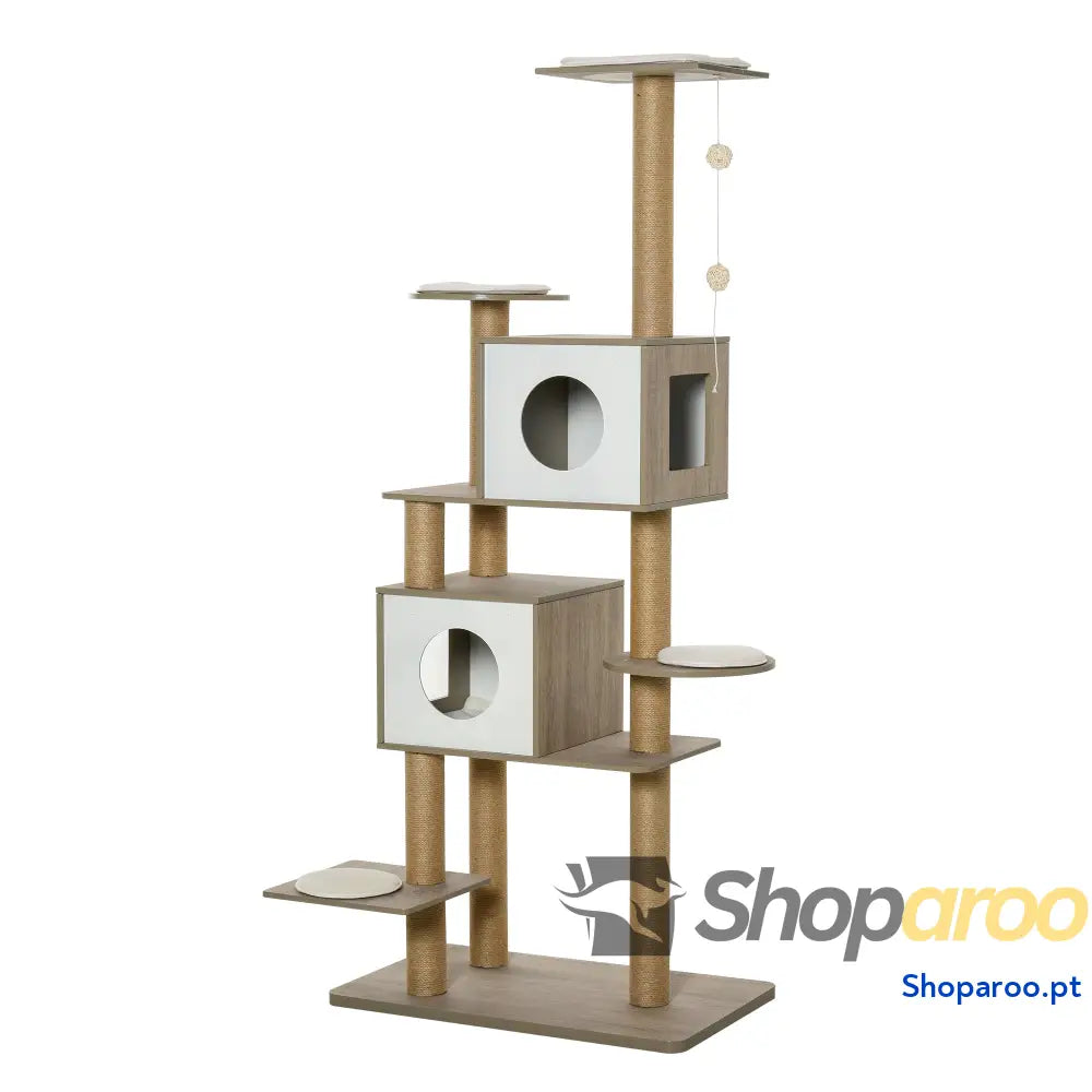 Árvore Arranhador de escalada para gatos Altura 177 cm com Plataformas Cavernas Almofada macia brinquedo suspensão
