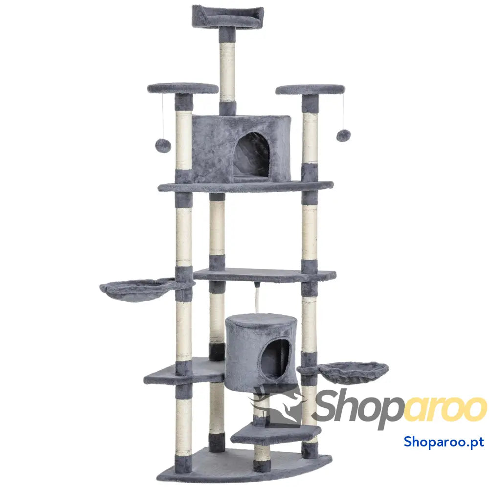 Árvore Arranhador de escalada para gatos Altura 177 cm com Plataformas Cavernas Almofada macia brinquedo suspensão
