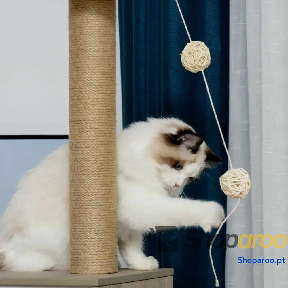 Árvore Arranhador de escalada para gatos Altura 177 cm com Plataformas Cavernas Almofada macia brinquedo suspensão