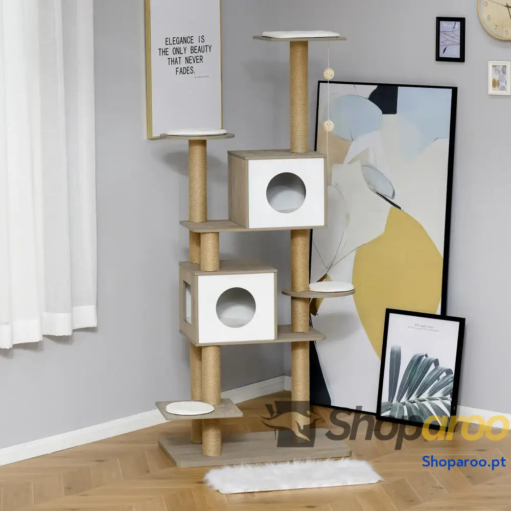 Árvore Arranhador de escalada para gatos Altura 177 cm com Plataformas Cavernas Almofada macia brinquedo suspensão