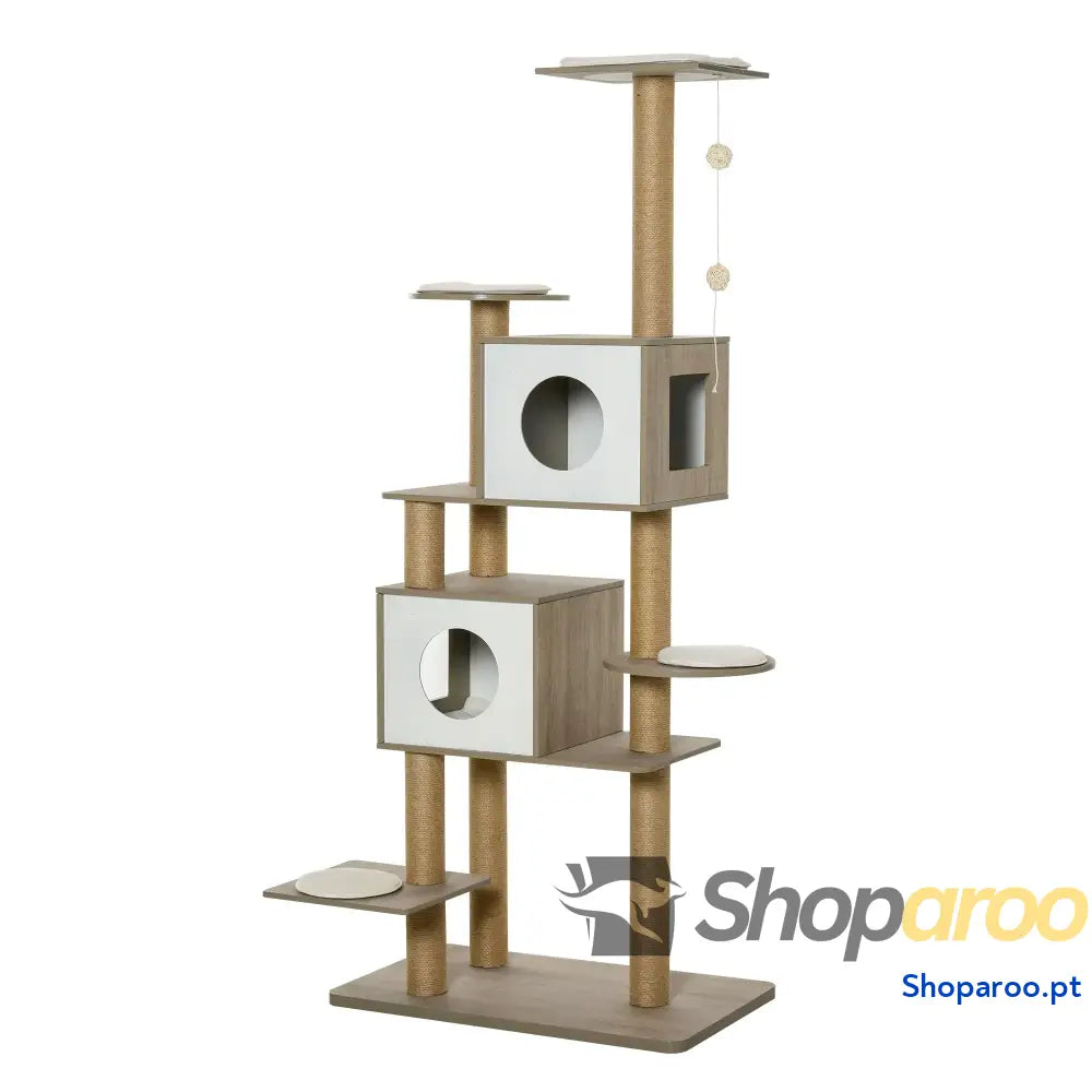 Árvore Arranhador de escalada para gatos Altura 177 cm com Plataformas Cavernas Almofada macia brinquedo suspensão