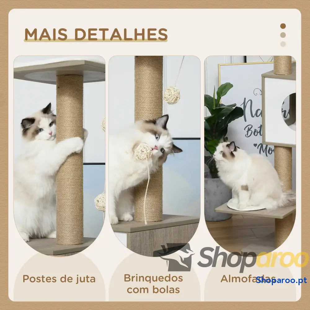 Árvore Arranhador de escalada para gatos Altura 177 cm com Plataformas Cavernas Almofada macia brinquedo suspensão