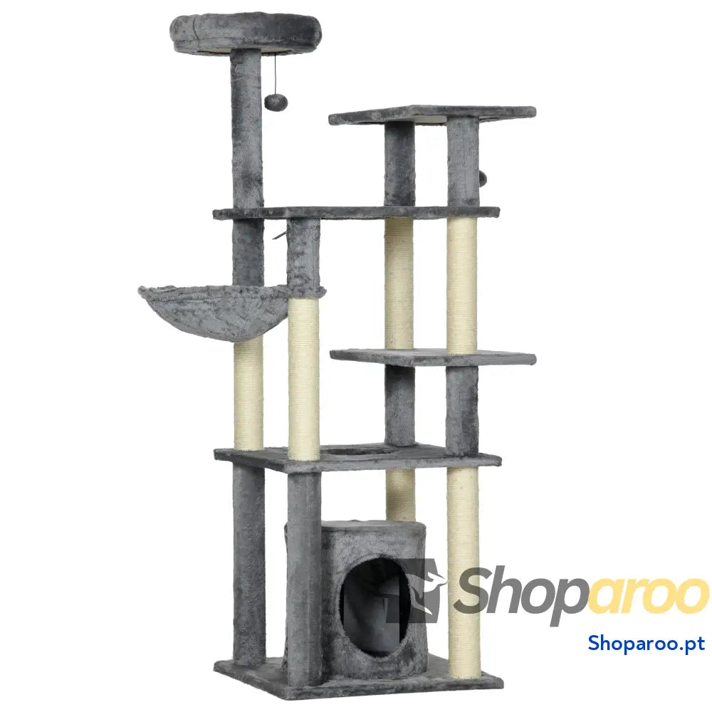 Árvore Arranhador de escalada para gatos Altura 177 cm com Plataformas Cavernas Almofada macia brinquedo suspensão