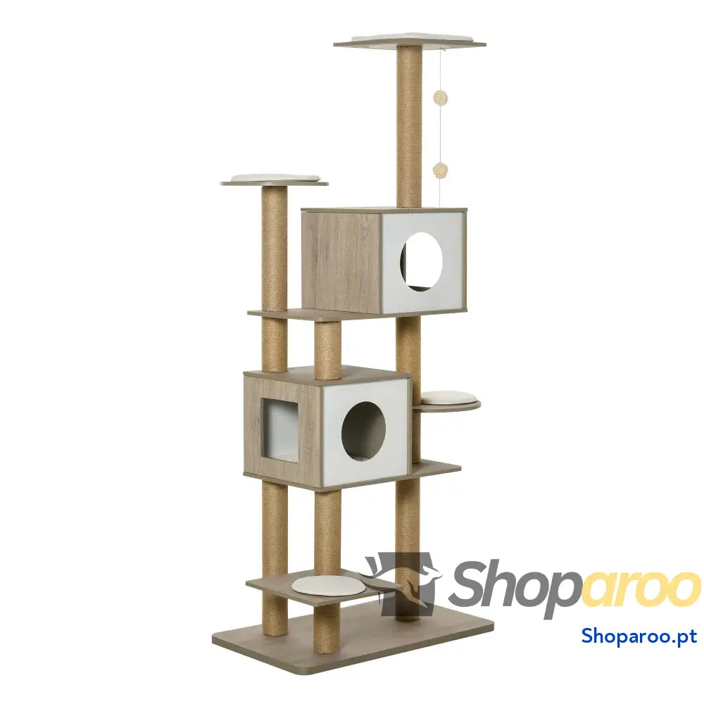 Árvore Arranhador de escalada para gatos Altura 177 cm com Plataformas Cavernas Almofada macia brinquedo suspensão