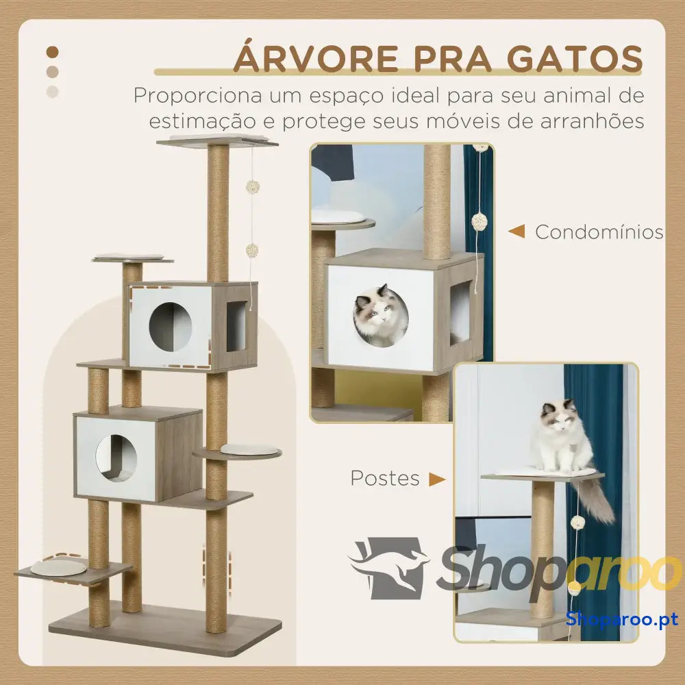 Árvore Arranhador de escalada para gatos Altura 177 cm com Plataformas Cavernas Almofada macia brinquedo suspensão