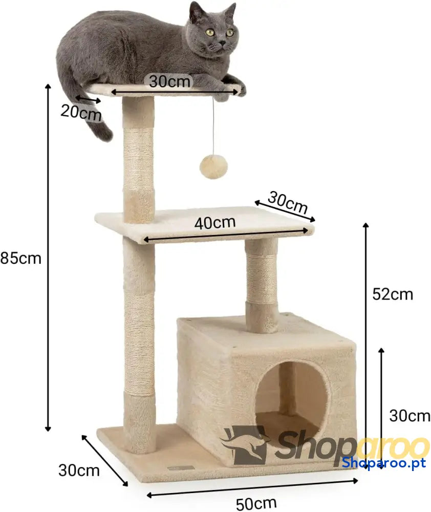 Árvore arranhadora para gatos com caverna plataformas e bola de pelúcia