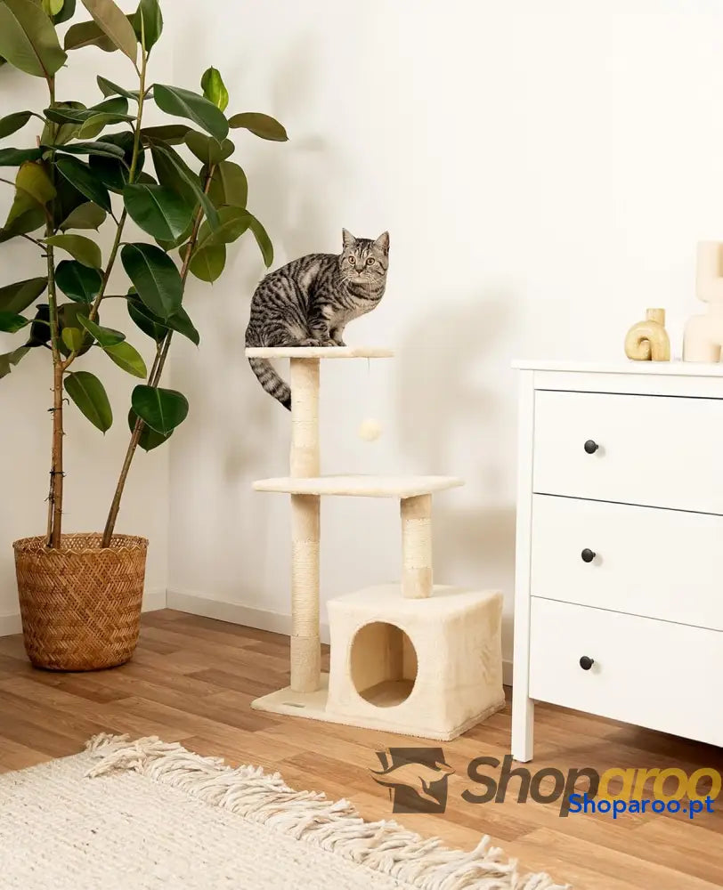 Árvore arranhadora para gatos com caverna plataformas e bola de pelúcia