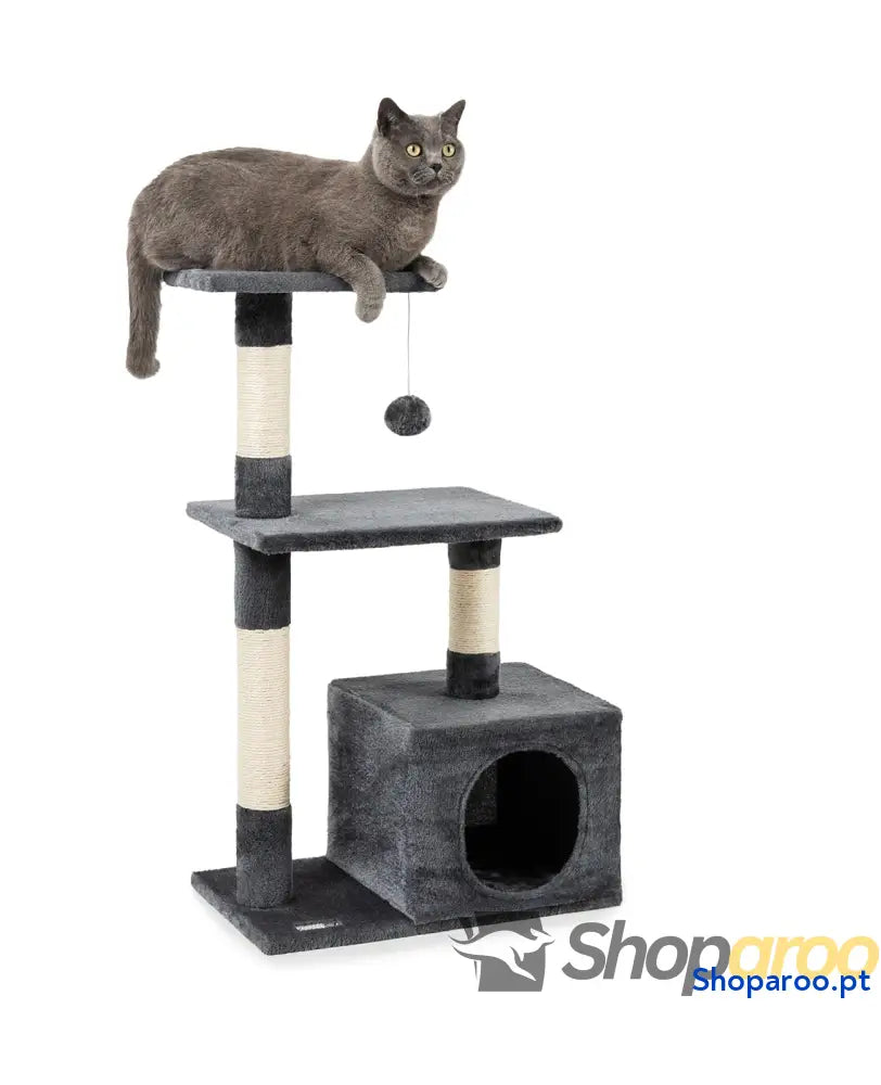 Árvore arranhadora para gatos com caverna plataformas e bola de pelúcia