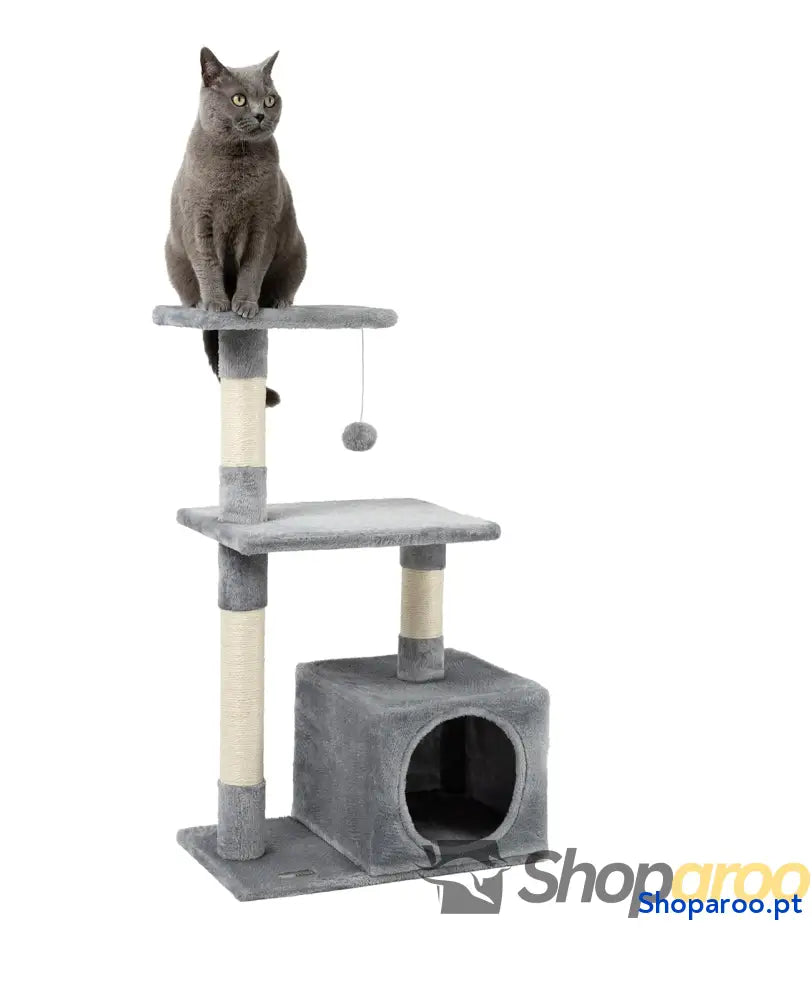 Árvore arranhadora para gatos com caverna plataformas e bola de pelúcia