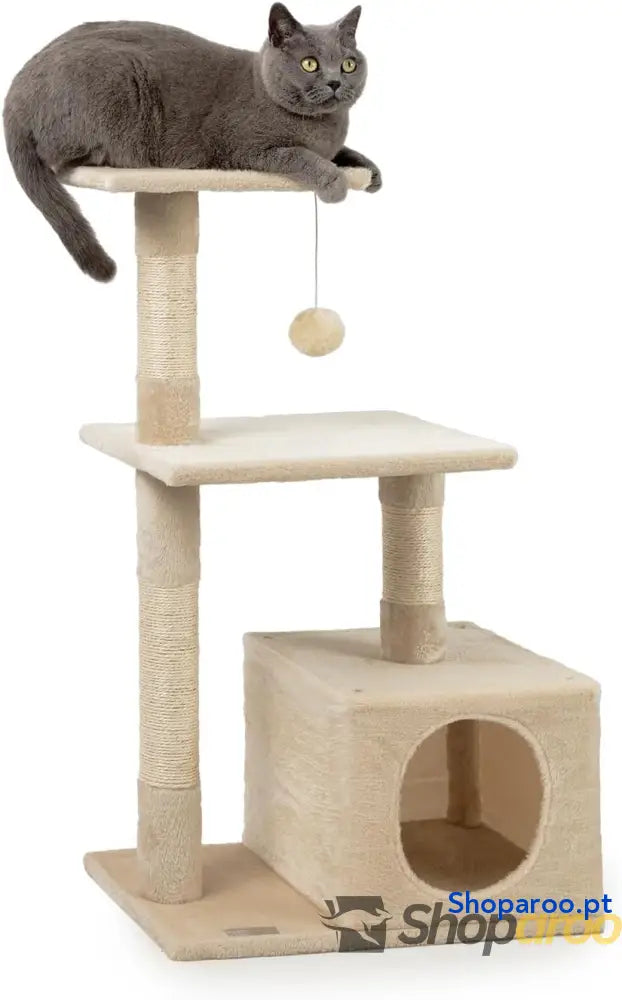 Árvore arranhadora para gatos com caverna plataformas e bola de pelúcia