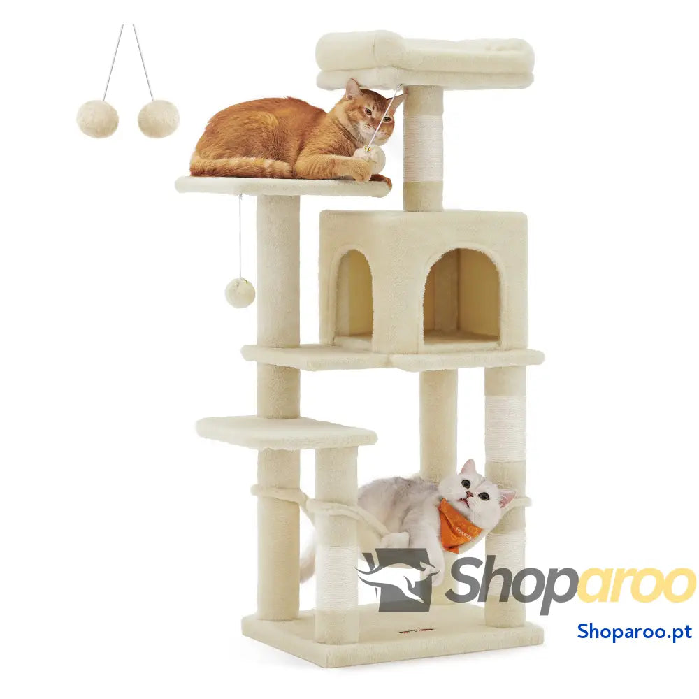 Árvore para Gatos Multinível Cinzento Claro PCT161W01 com Rede e Caverna
