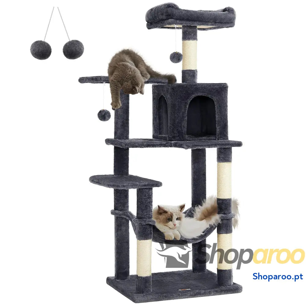 Árvore para Gatos Multinível Cinzento Claro PCT161W01 com Rede e Caverna
