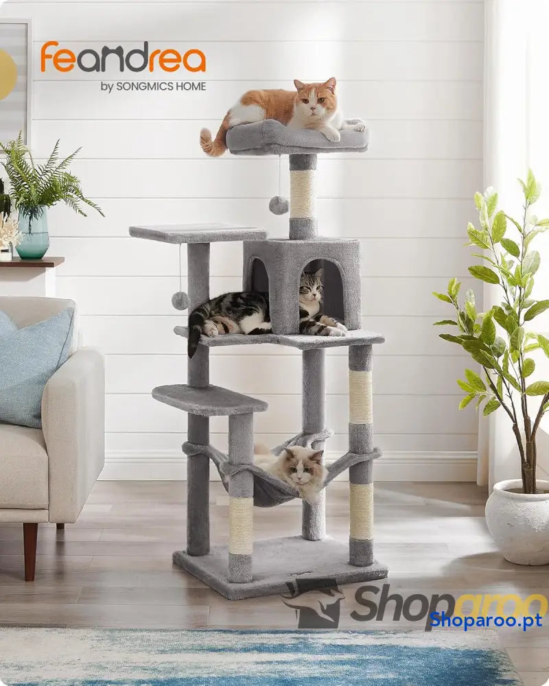 Árvore para Gatos Multinível Cinzento Claro PCT161W01 com Rede e Caverna