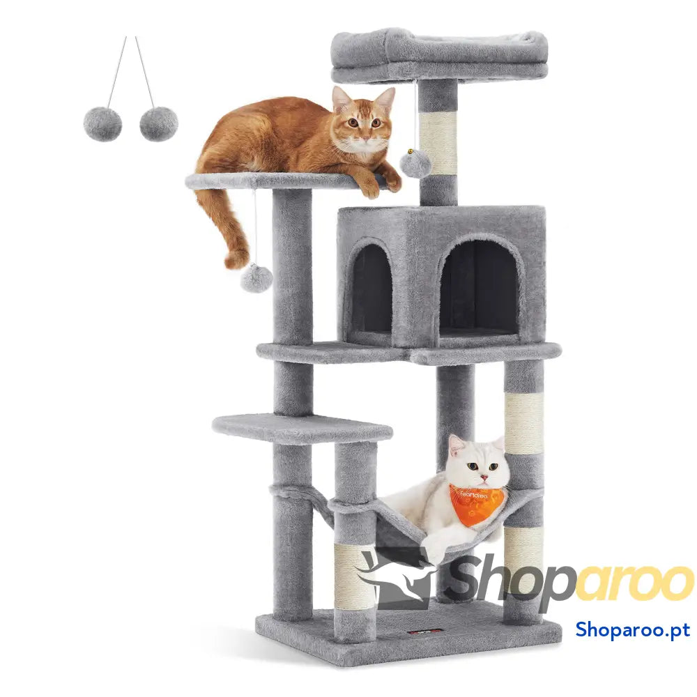 Árvore para Gatos Multinível Cinzento Claro PCT161W01 com Rede e Caverna
