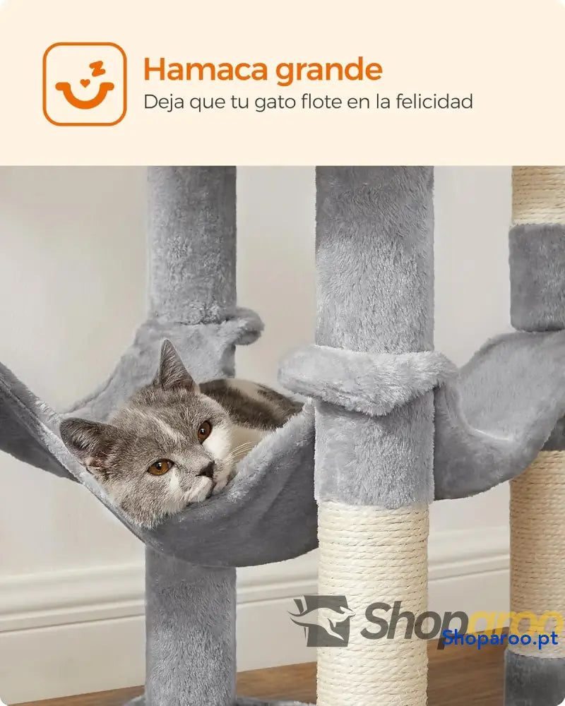 Árvore para Gatos Multinível Cinzento Claro PCT161W01 com Rede e Caverna