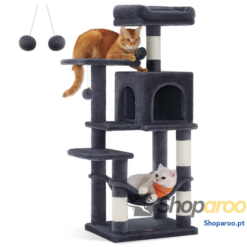 Árvore para Gatos Multinível Cinzento Claro PCT161W01 com Rede e Caverna