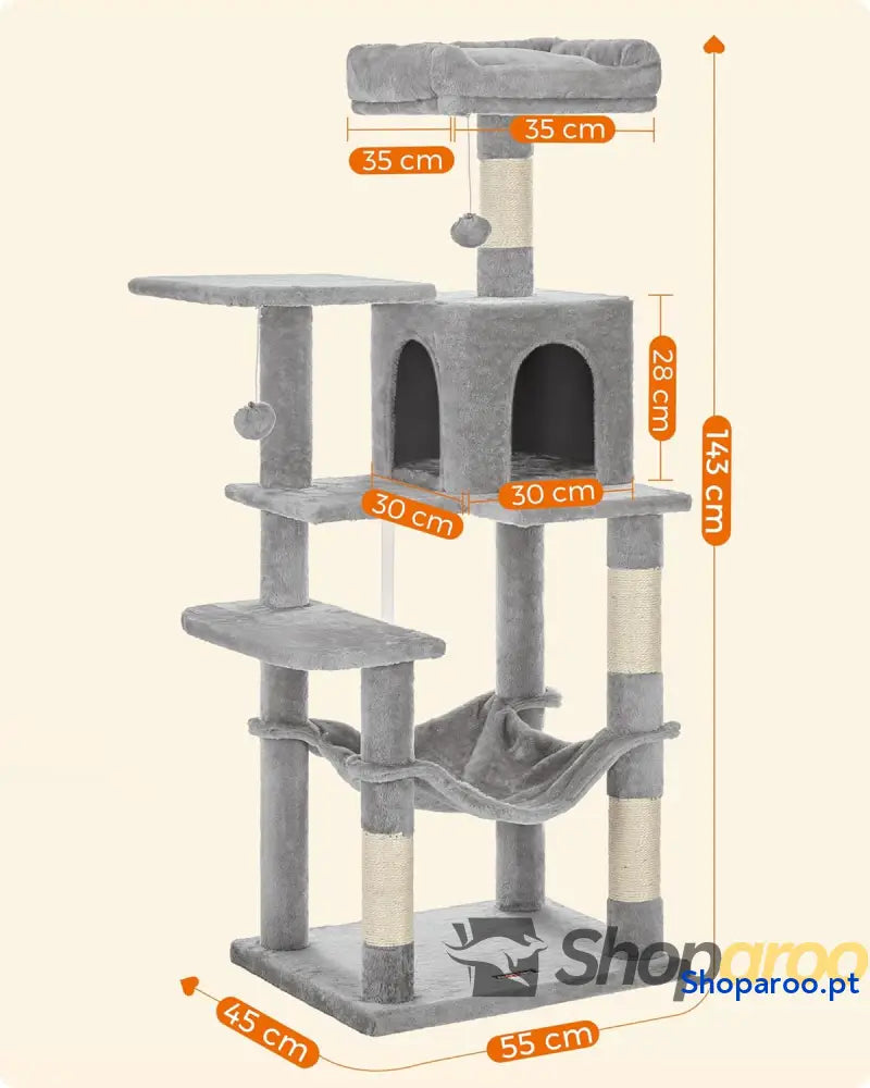 Árvore para Gatos Multinível Cinzento Claro PCT161W01 com Rede e Caverna