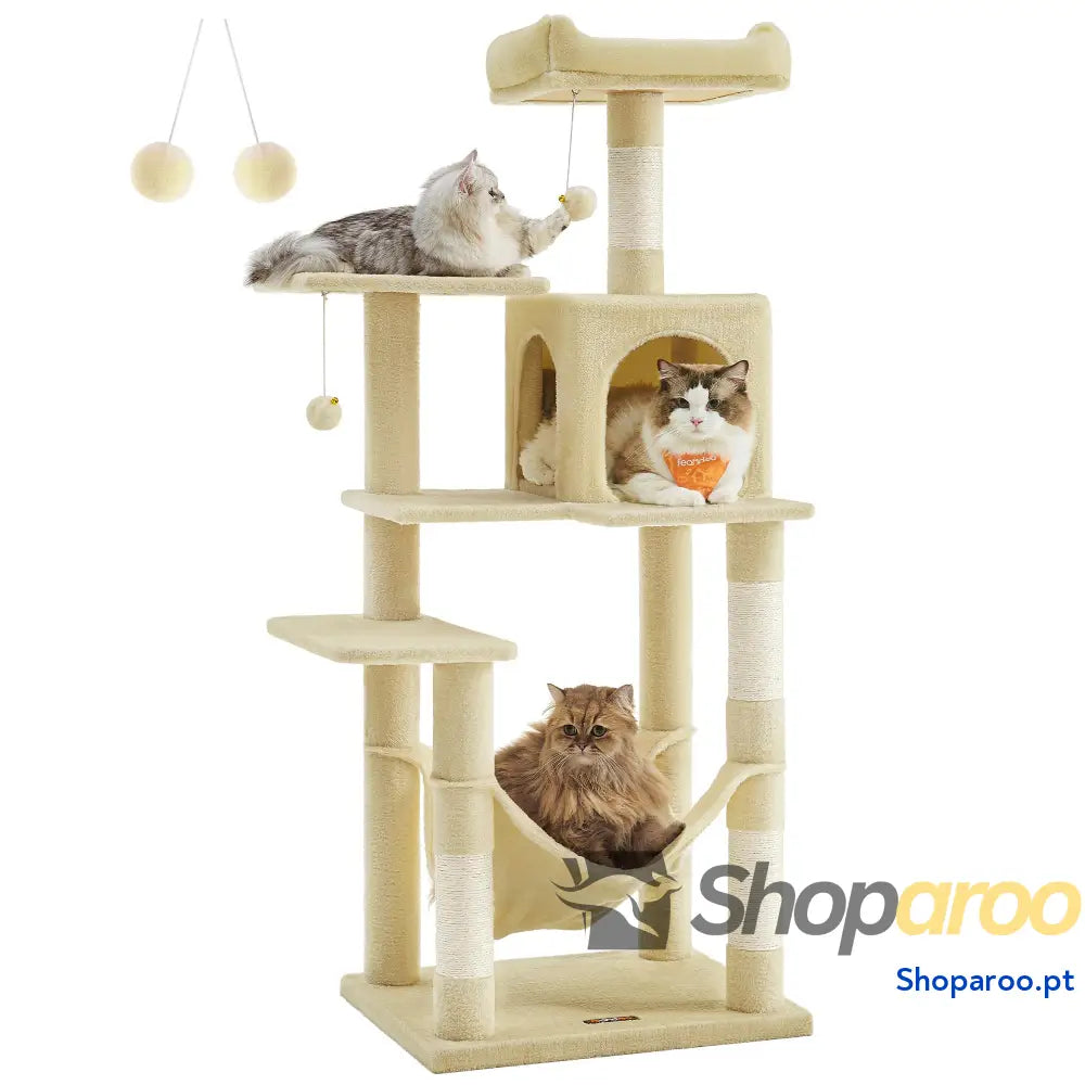 Árvore para Gatos Multinível Cinzento Claro PCT161W01 com Rede e Caverna
